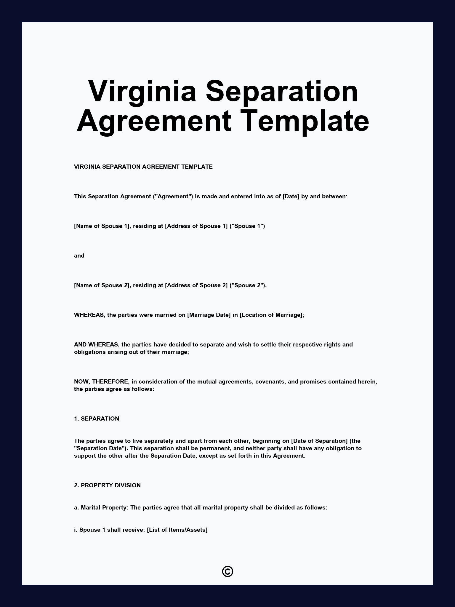 Virginia Separation Agreement Template