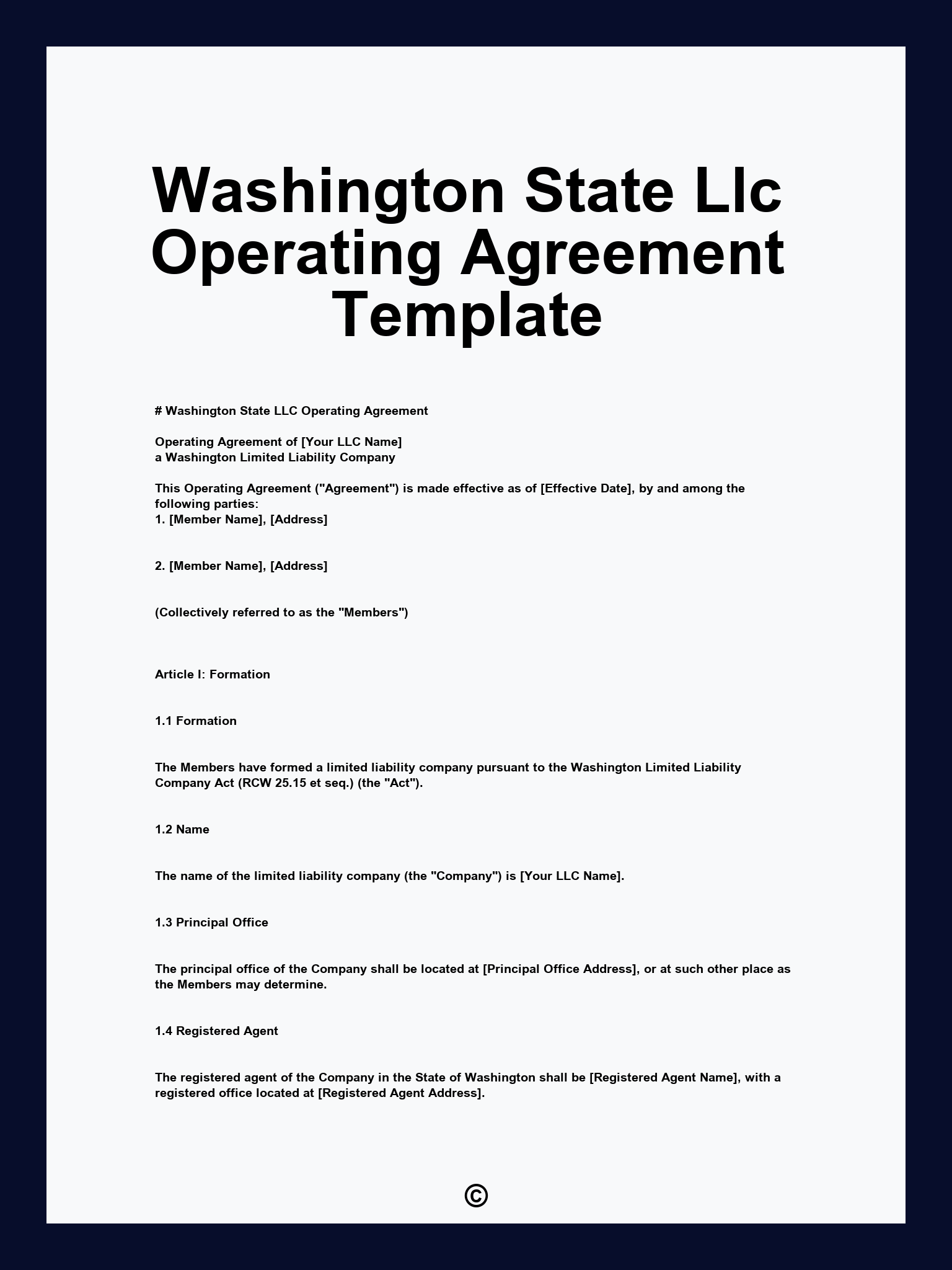 Washington State Llc Operating Agreement Template