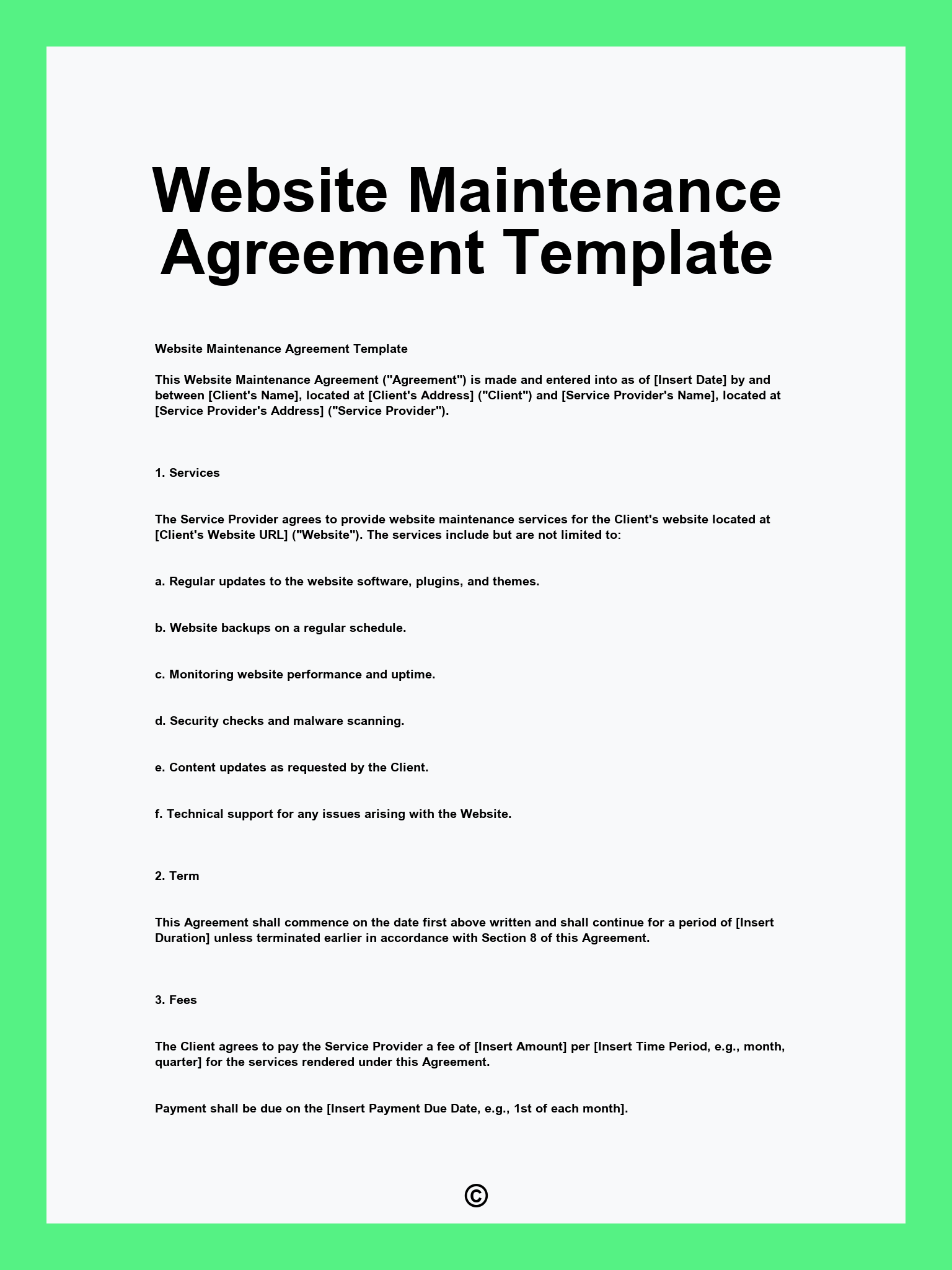 Website Maintenance Agreement Template