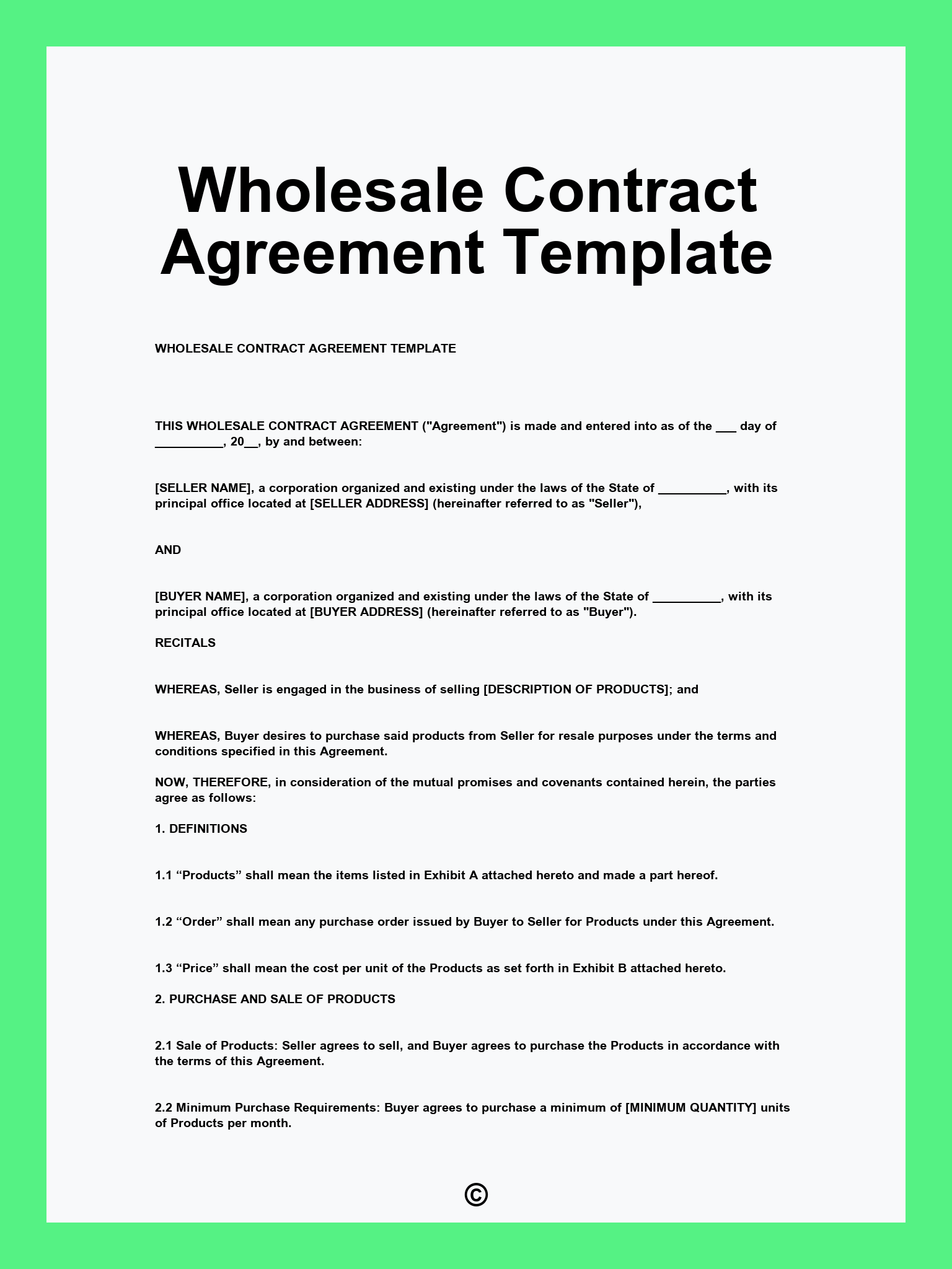 Wholesale Contract Agreement Template