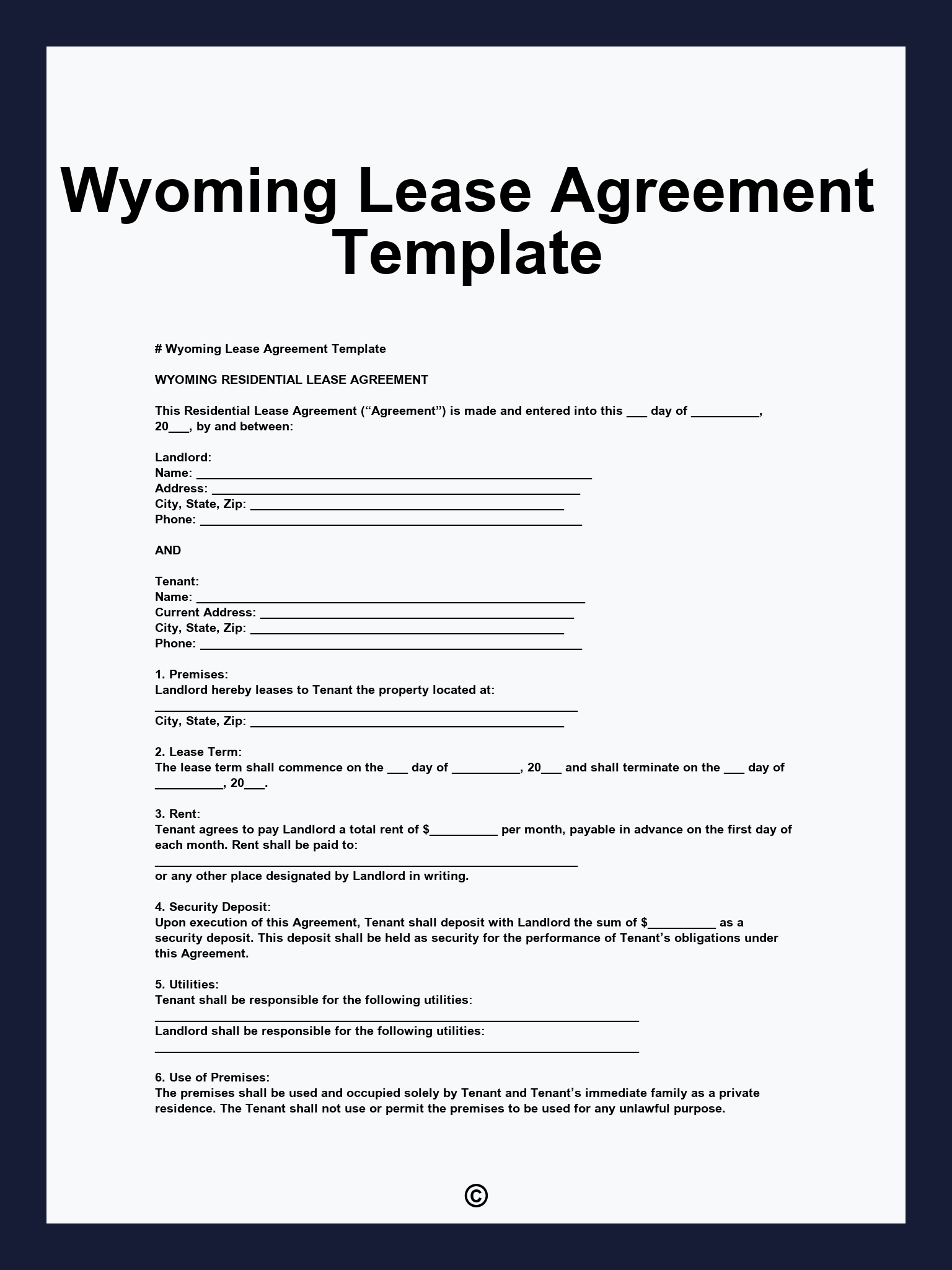 Wyoming Lease Agreement Template